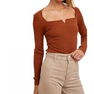 NEW IN-LOOM ribbed knit square neck top in camel
